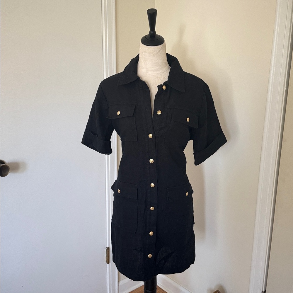 J. Crew Black Linen Shirtdress